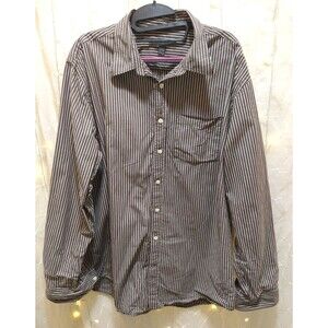 OLD NAVY MENS XL BROWN WHITE STRIPED Y2K VINTAGE COTTON POCKET BUTTON DOWN SHIRT